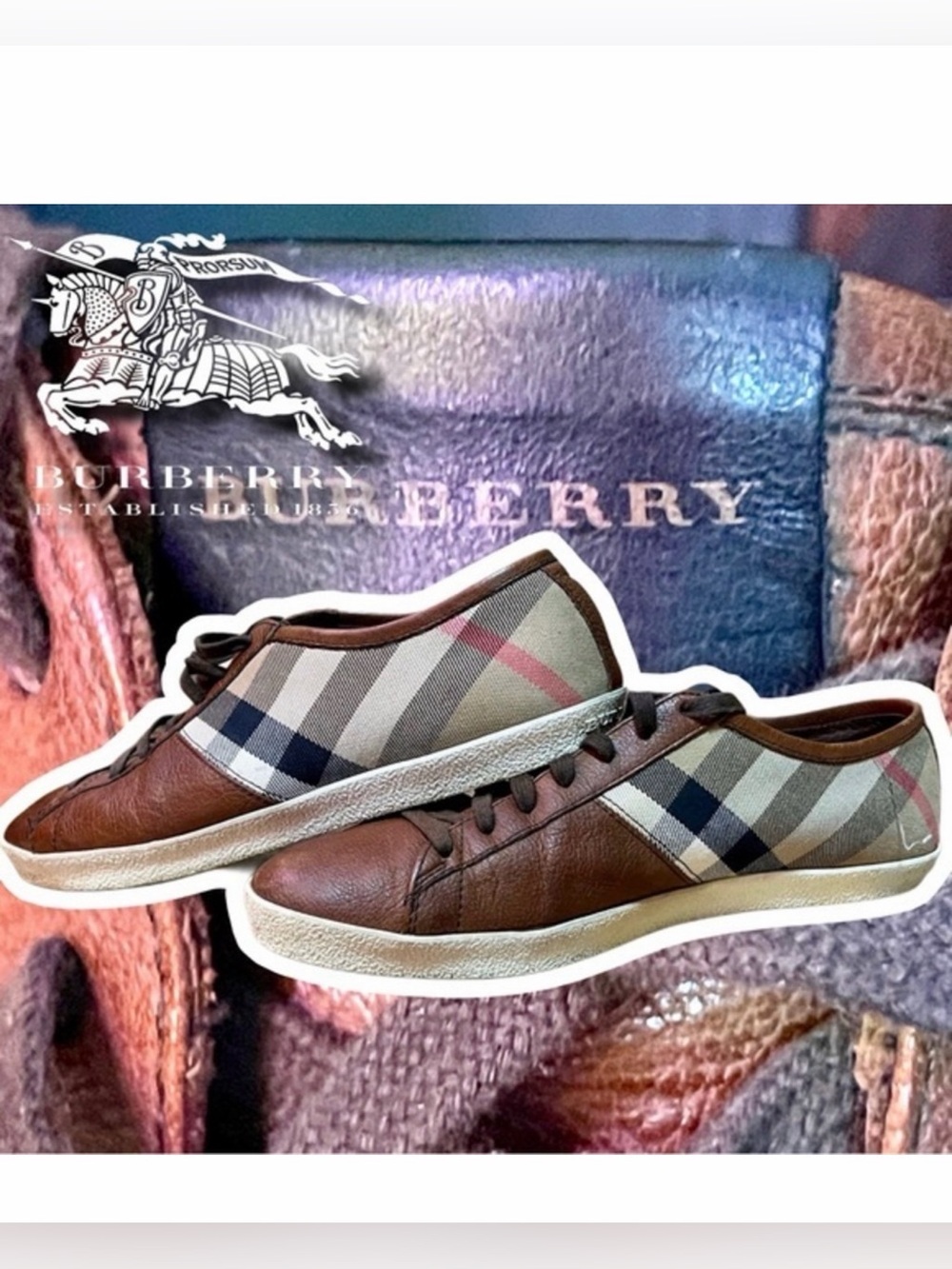 Burberry Scottish Brown  Terrace Check  Canvas Leather  Men’s  44 / 11 US​